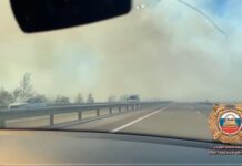 Участок трассы «Ростов-Азов» перекрыли из-за задымления от пожаров задымление на трассе Ростов - Азов // фото: Скриншот видео в Telegram-канале Госавтоинспекции Ростовской области